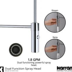 Karran Bluffton 1.8 GPM Single Lever Handle Lead-free Brass ADA Kitchen Faucet, Pull-Down Kitchen, Chrome, KKF220SD35C