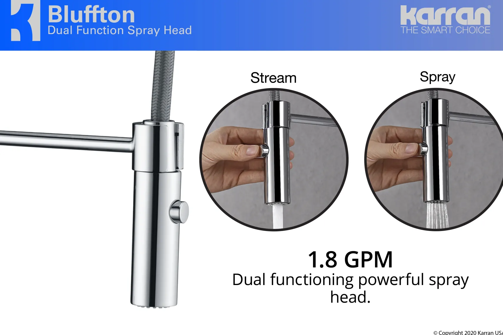 Karran Bluffton Single Lever Handle Lead-free Brass ADA Kitchen Faucet, Pull Down, Chrome, KKF220C