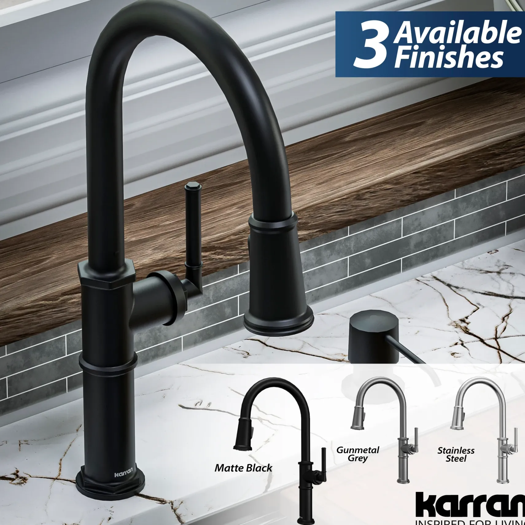 Karran Brampton 1.8 GPM Single Lever Handle Lead-free Brass ADA Kitchen Faucet, Pull-Down, Matte Black, KKF365MB