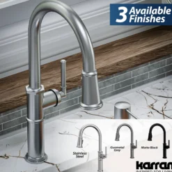 Karran Brampton 1.8 GPM Single Lever Handle Lead-free Brass ADA Kitchen Faucet, Pull-Down, Stainless Steel, KKF365SS