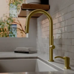 Karran Brynford 1.8 GPM Single Lever Lead-free Brass ADA Kitchen Faucet, Pull-Down, Spot-Free Brushed Gold, KKF730SFBG