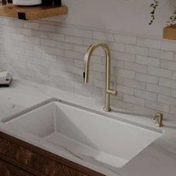 Karran Brynford 1.8 GPM Single Lever Lead-free Brass ADA Kitchen Faucet, Pull-Down, Spot-Free Champagne Bronze, KKF730SFCB