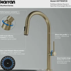 Karran Brynford 1.8 GPM Single Lever Lead-free Brass ADA Kitchen Faucet, Pull-Down, Spot-Free Champagne Bronze, KKF730SFCB