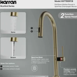 Karran Brynford 1.8 GPM Single Lever Lead-free Brass ADA Kitchen Faucet, Pull-Down, Spot-Free Champagne Bronze, KKF730SFCB