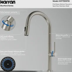 Karran Brynford 1.8 GPM Single Lever Lead-free Brass ADA Kitchen Faucet, Pull-Down, Spot Free Stainless Steel, KKF730SFSS