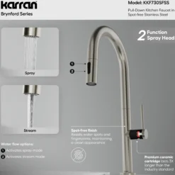 Karran Brynford 1.8 GPM Single Lever Lead-free Brass ADA Kitchen Faucet, Pull-Down, Spot Free Stainless Steel, KKF730SFSS