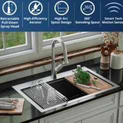 Karran Chantilly 1.8 GPM Single Lever Handle Lead-free Brass ADA Touchless Kitchen Faucet, Pull-Down, Stainless Steel, KKF375SS