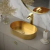 Karran Cinox 13.75" x 21.625" Oval Vessel Stainless Steel Bathroom Sink, Gold, 16 Gauge, CCV400G