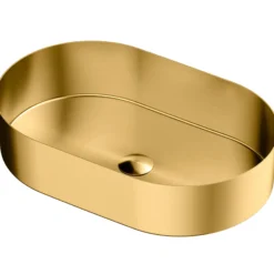 Karran Cinox 13.75" x 21.625" Oval Vessel Stainless Steel Bathroom Sink, Gold, 16 Gauge, CCV400G