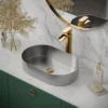 Karran Cinox 13.75" x 21.625" Oval Vessel Stainless Steel Bathroom Sink, 16 Gauge, CCV400SS