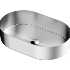 Karran Cinox 13.75" x 21.625" Oval Vessel Stainless Steel Bathroom Sink, 16 Gauge, CCV400SS