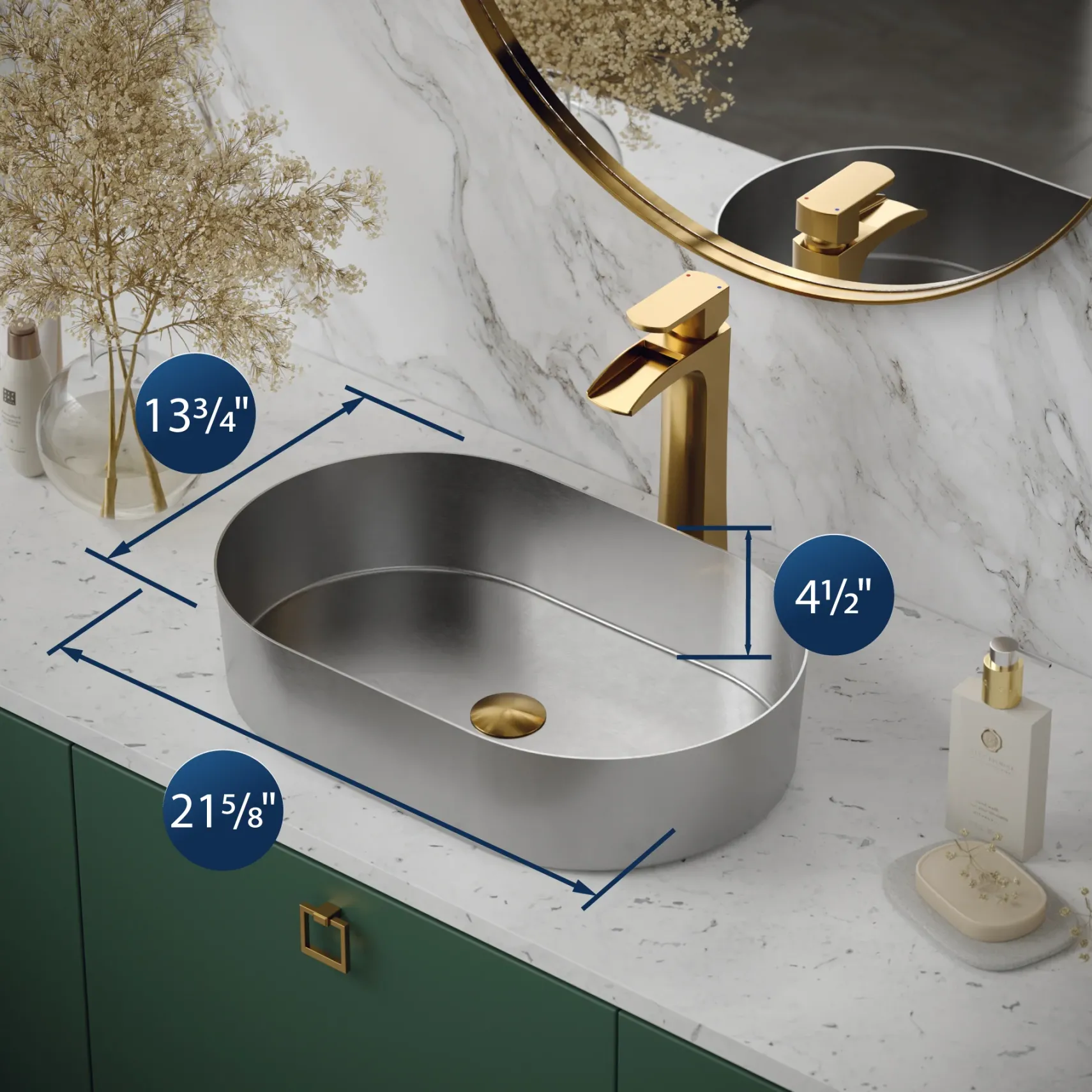 Karran Cinox 13.75" x 21.625" Oval Vessel Stainless Steel Bathroom Sink, 16 Gauge, CCV400SS