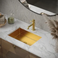 Karran Cinox 15" x 21.625" Rectangular Undermount Stainless Steel Bathroom Sink, Gold, 16 Gauge, CCU300G