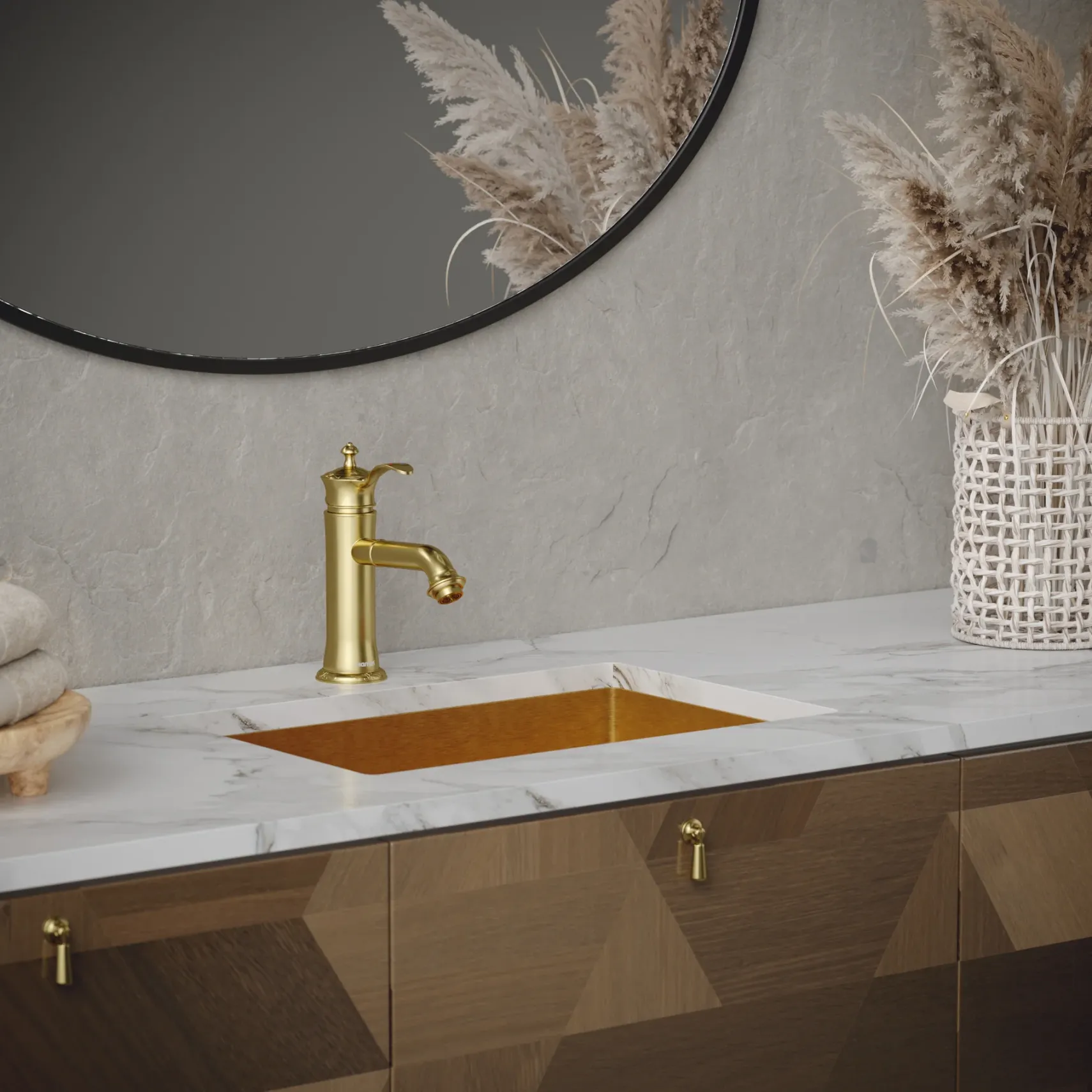 Karran Cinox 15" x 21.625" Rectangular Undermount Stainless Steel Bathroom Sink, Gold, 16 Gauge, CCU300G