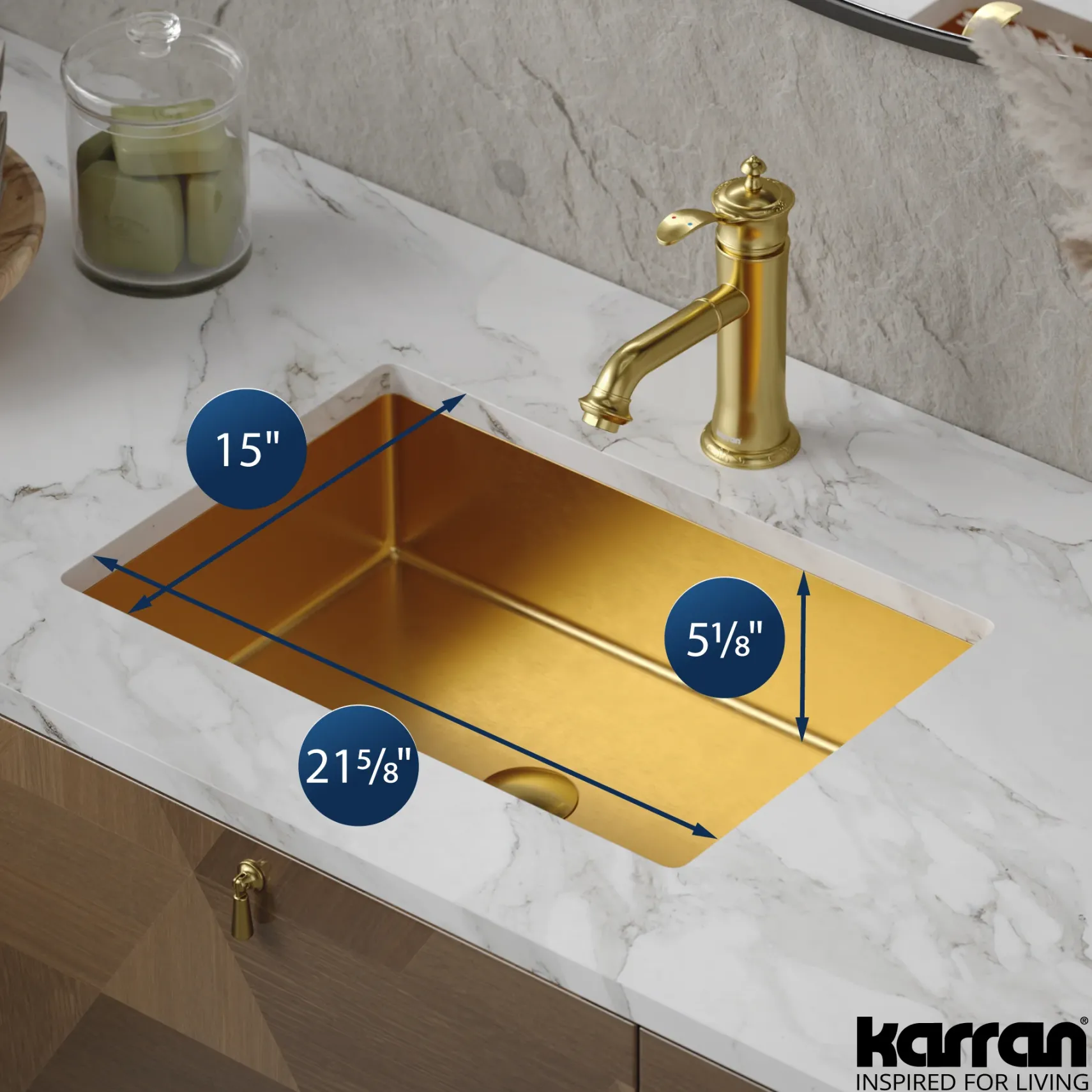 Karran Cinox 15" x 21.625" Rectangular Undermount Stainless Steel Bathroom Sink, Gold, 16 Gauge, CCU300G