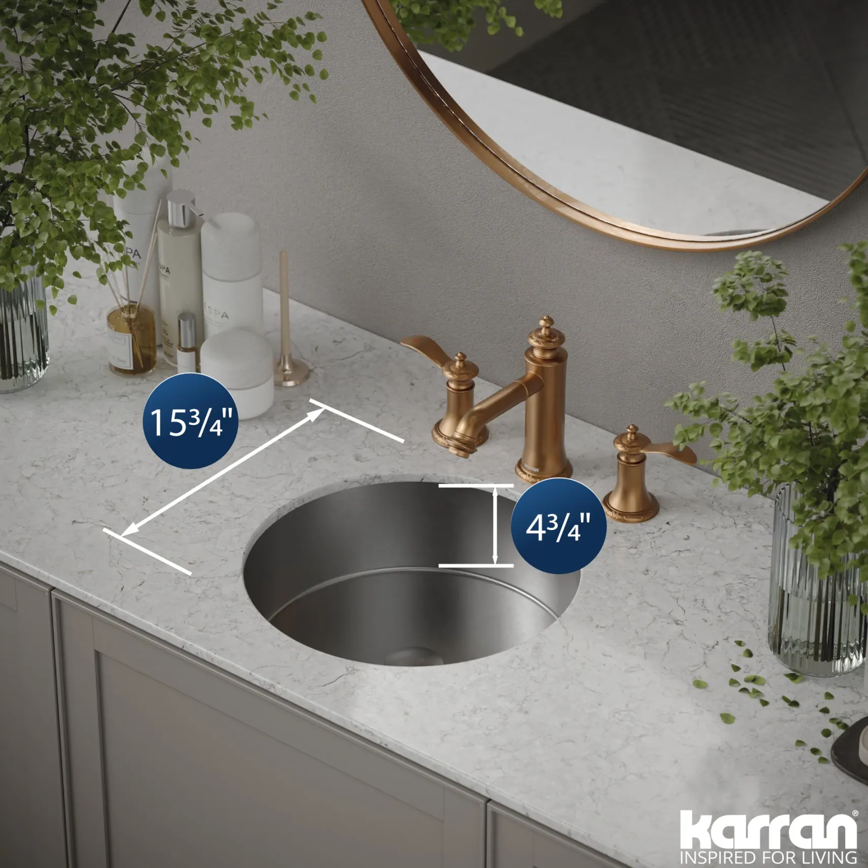 Karran Cinox 15.75" x 15.75" Round Undermount Stainless Steel Bathroom Sink, 16 Gauge, CCU100SS
