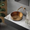 Karran Cinox 15.75" x 15.75" Round Vessel Stainless Steel Bathroom Sink, Brushed Copper and Gunmetal Grey, 16 Gauge, CCV300BC