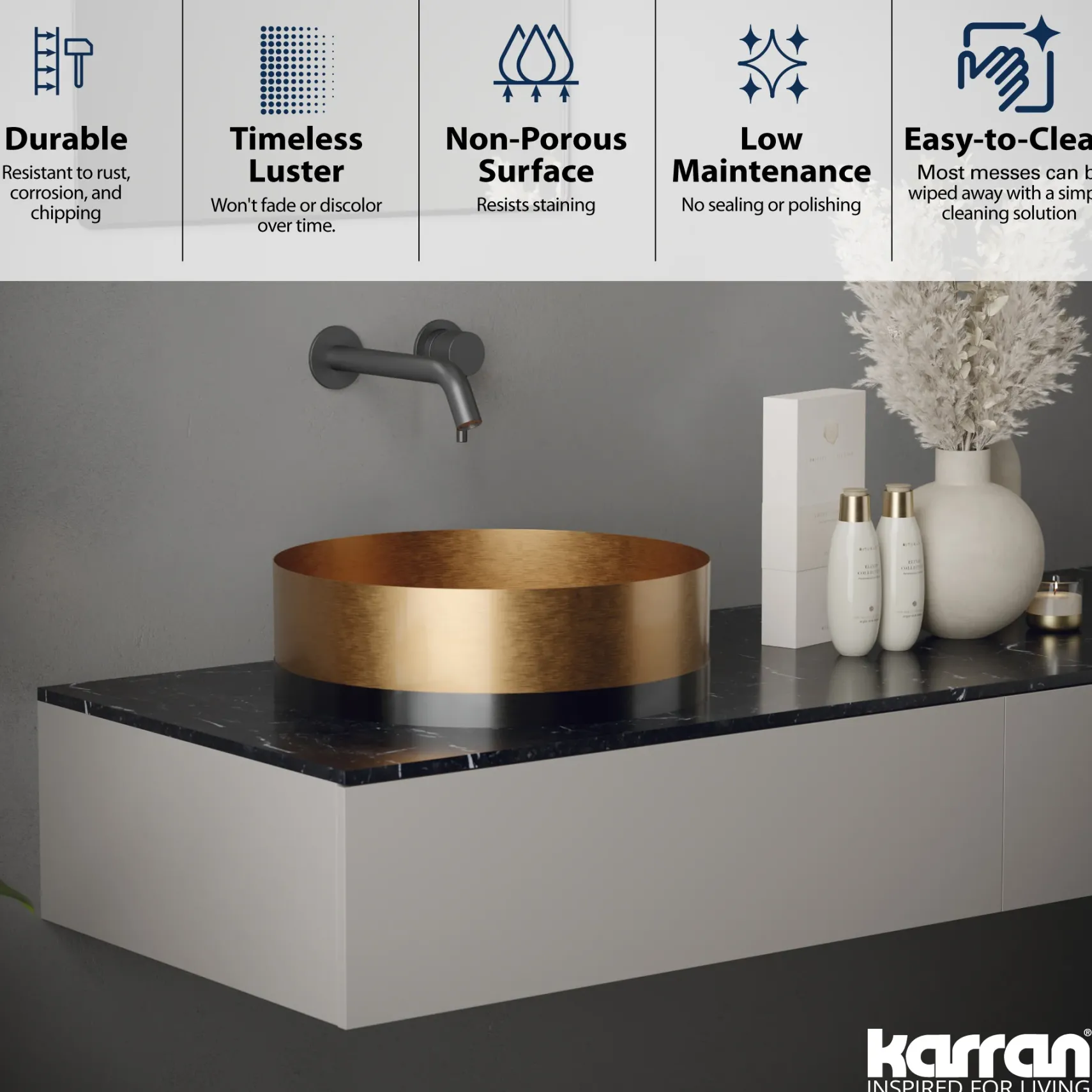 Karran Cinox 15.75" x 15.75" Round Vessel Stainless Steel Bathroom Sink, Brushed Copper and Gunmetal Grey, 16 Gauge, CCV300BC