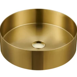 Karran Cinox 14.25" x 14.25" Round Vessel Stainless Steel Bathroom Sink, Gold, 16 Gauge, CCV200G