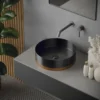 Karran Cinox 15.75" x 15.75" Round Vessel Stainless Steel Bathroom Sink, Gunmetal Grey and Brushed Copper, 16 Gauge, CCV350BC