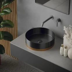 Karran Cinox 15.75" x 15.75" Round Vessel Stainless Steel Bathroom Sink, Gunmetal Grey and Brushed Copper, 16 Gauge, CCV350BC