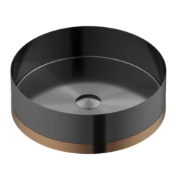 Karran Cinox 15.75" x 15.75" Round Vessel Stainless Steel Bathroom Sink, Gunmetal Grey and Brushed Copper, 16 Gauge, CCV350BC