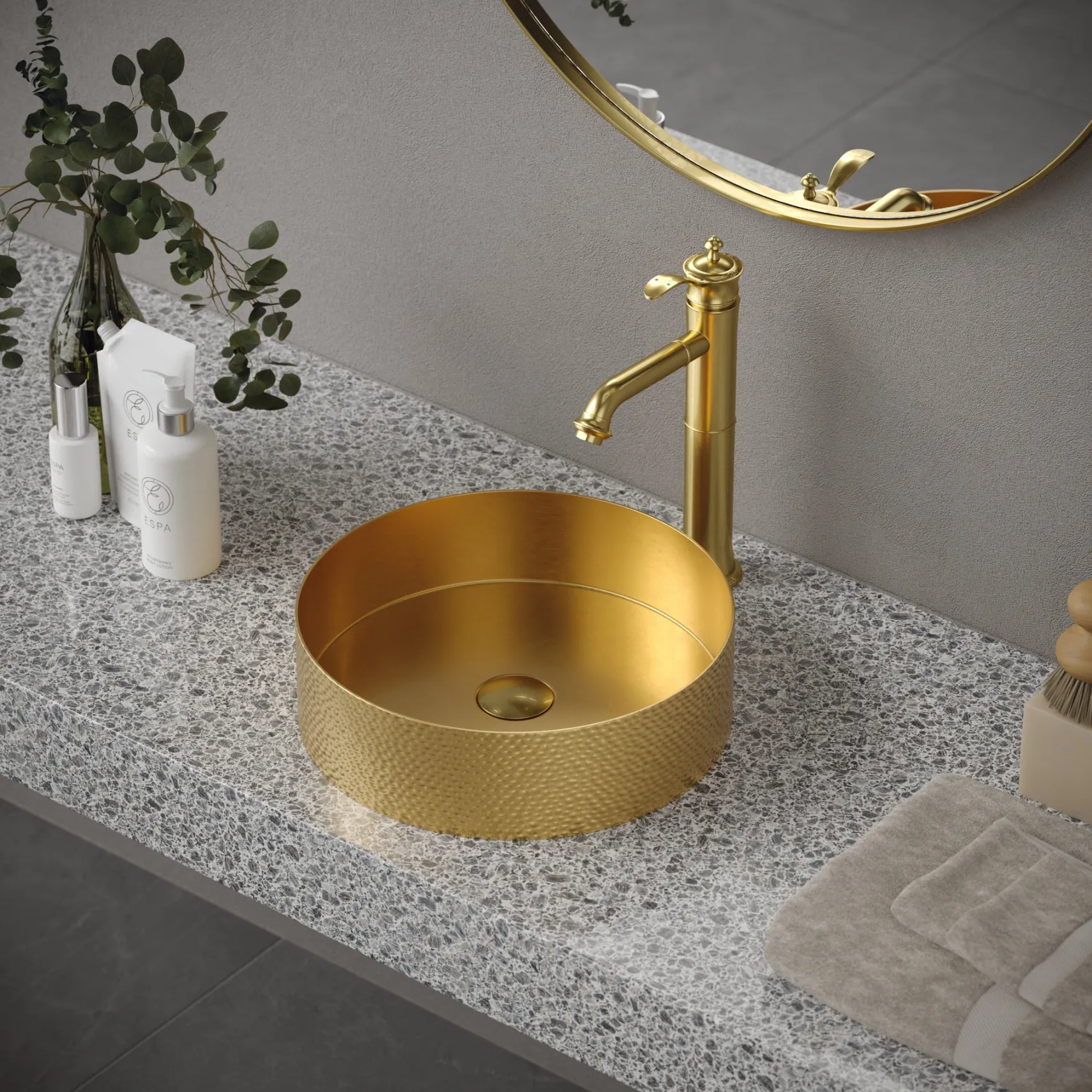 Karran Cinox 15" x 15" Round Vessel Stainless Steel Bathroom Sink, Gold, 16 Gauge, CCV100G