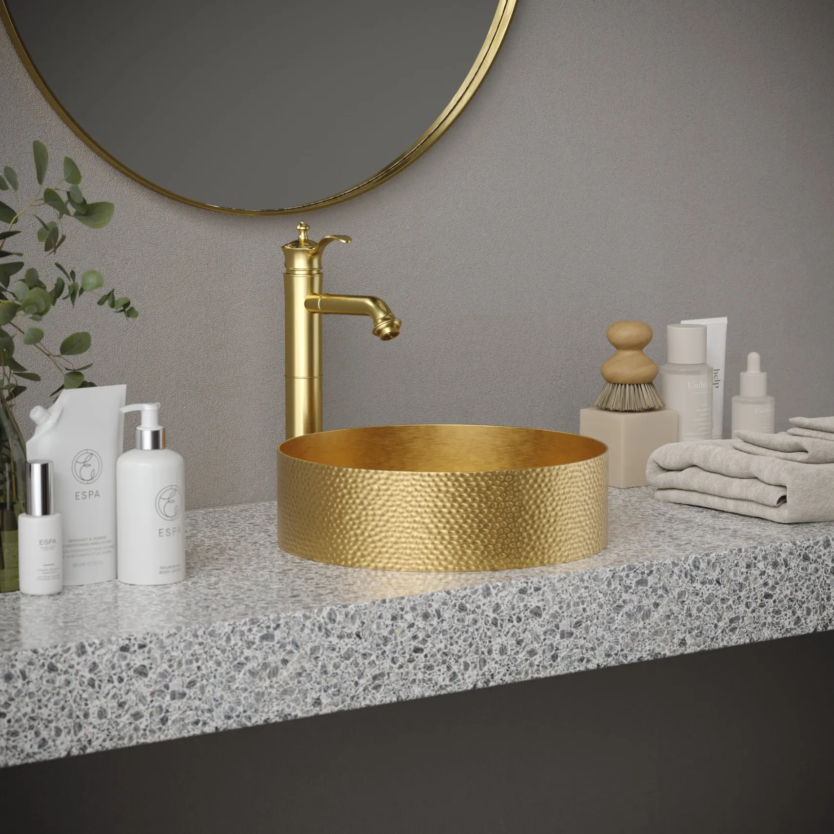 Karran Cinox 15" x 15" Round Vessel Stainless Steel Bathroom Sink, Gold, 16 Gauge, CCV100G