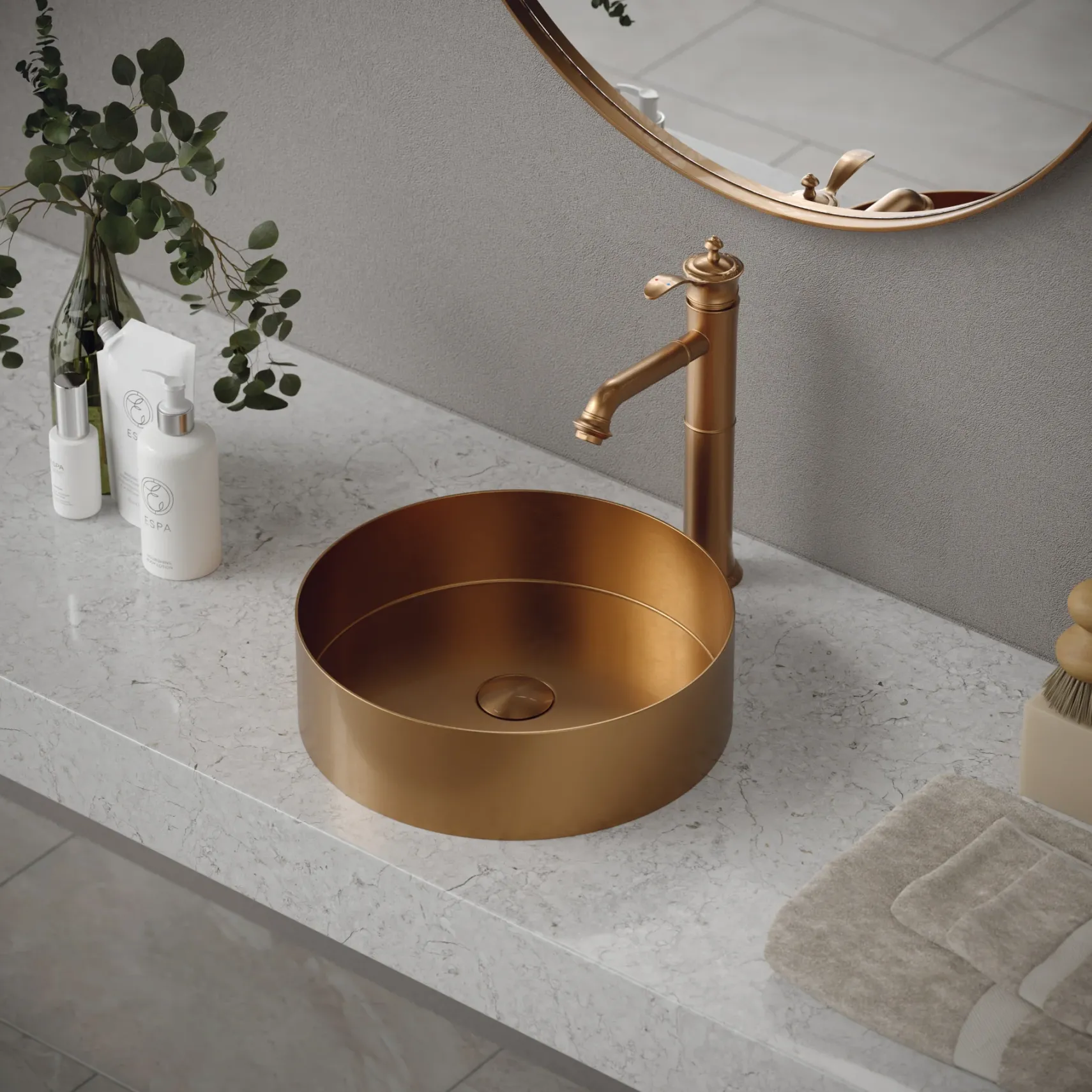 Karran Cinox 14.25" x 14.25" Round Vessel Stainless Steel Bathroom Sink, Brushed Copper, 16 Gauge, CCV200BC