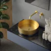 Karran Cinox 15.75" x 15.75" Round Vessel Stainless Steel Bathroom Sink, Gold and Gunmetal Grey, 16 Gauge, CCV300G