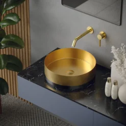 Karran Cinox 15.75" x 15.75" Round Vessel Stainless Steel Bathroom Sink, Gold and Gunmetal Grey, 16 Gauge, CCV300G
