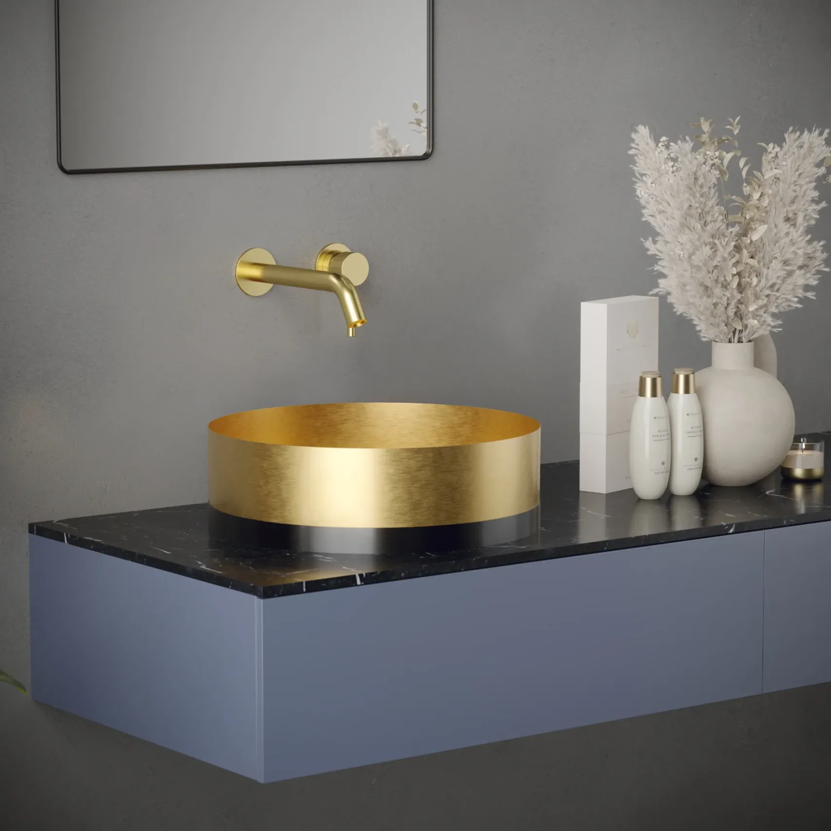 Karran Cinox 15.75" x 15.75" Round Vessel Stainless Steel Bathroom Sink, Gold and Gunmetal Grey, 16 Gauge, CCV300G