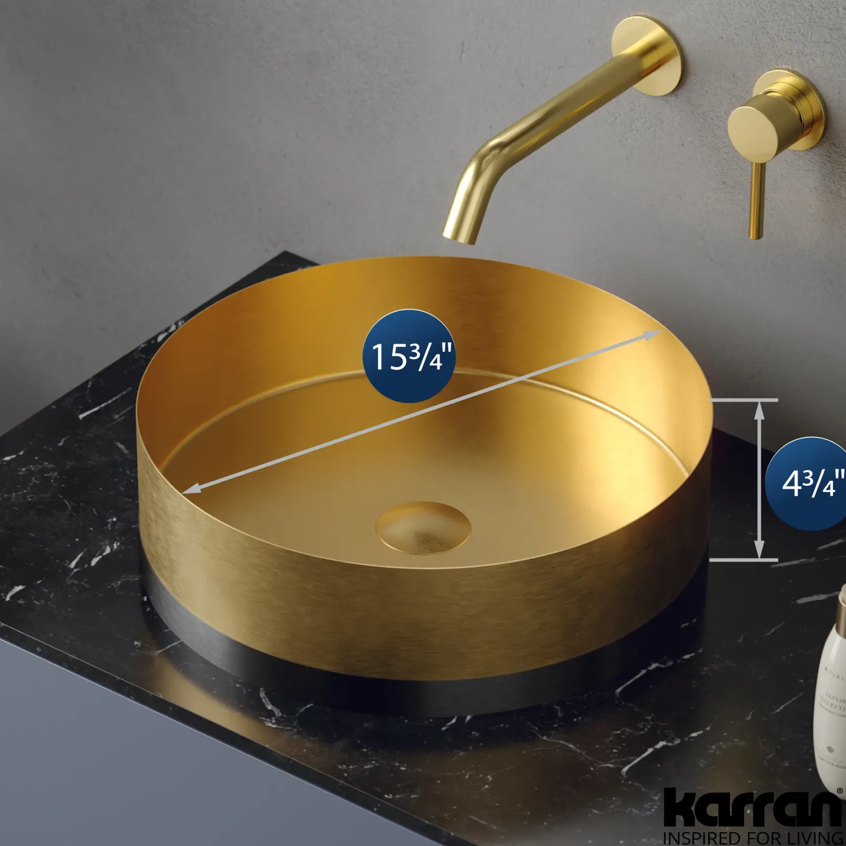 Karran Cinox 15.75" x 15.75" Round Vessel Stainless Steel Bathroom Sink, Gold and Gunmetal Grey, 16 Gauge, CCV300G