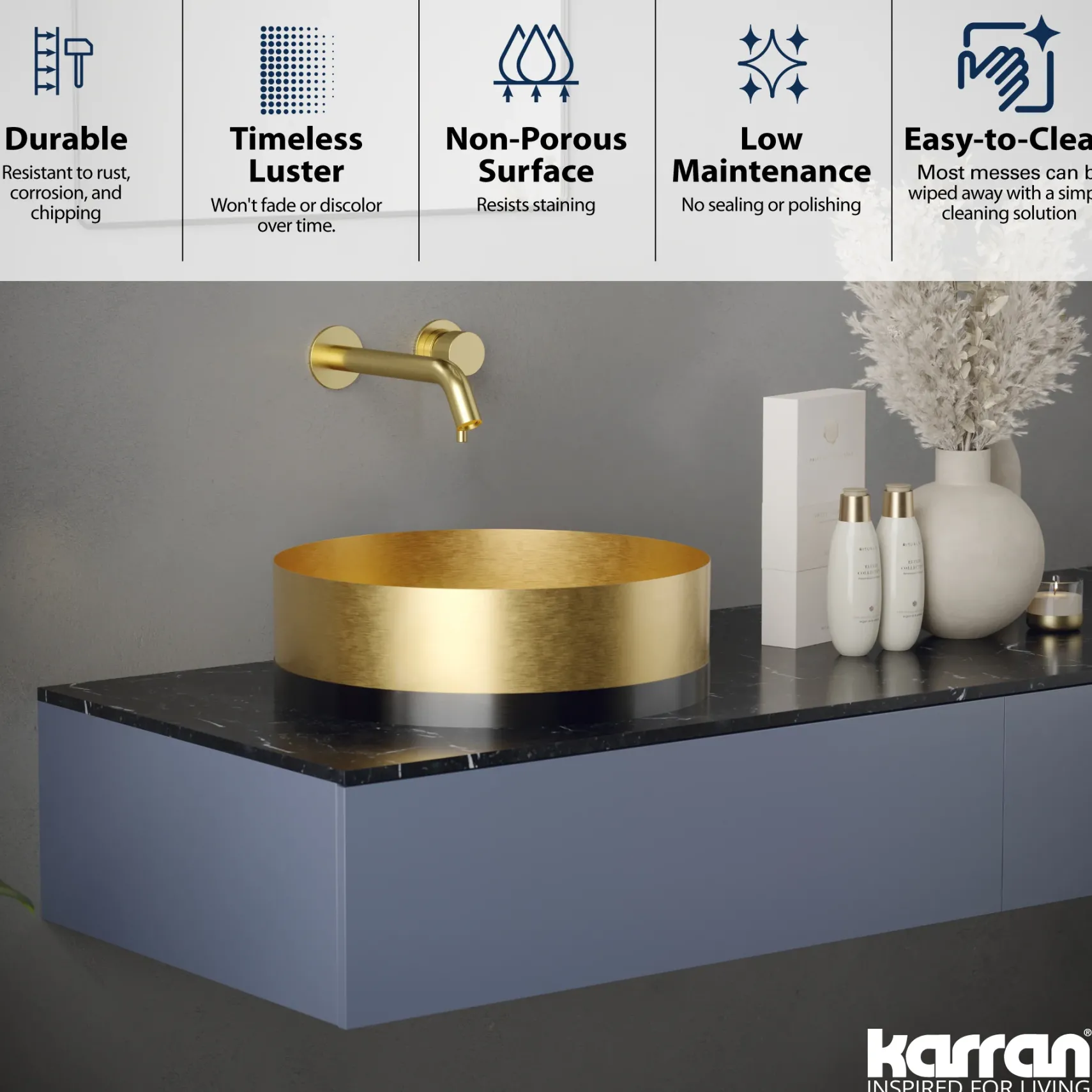 Karran Cinox 15.75" x 15.75" Round Vessel Stainless Steel Bathroom Sink, Gold and Gunmetal Grey, 16 Gauge, CCV300G