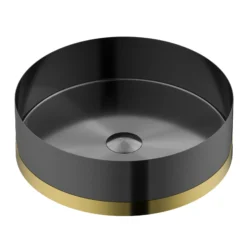 Karran Cinox 15.75" x 15.75" Round Vessel Stainless Steel Bathroom Sink, Gunmetal Grey and Gold, 16 Gauge, CCV350G
