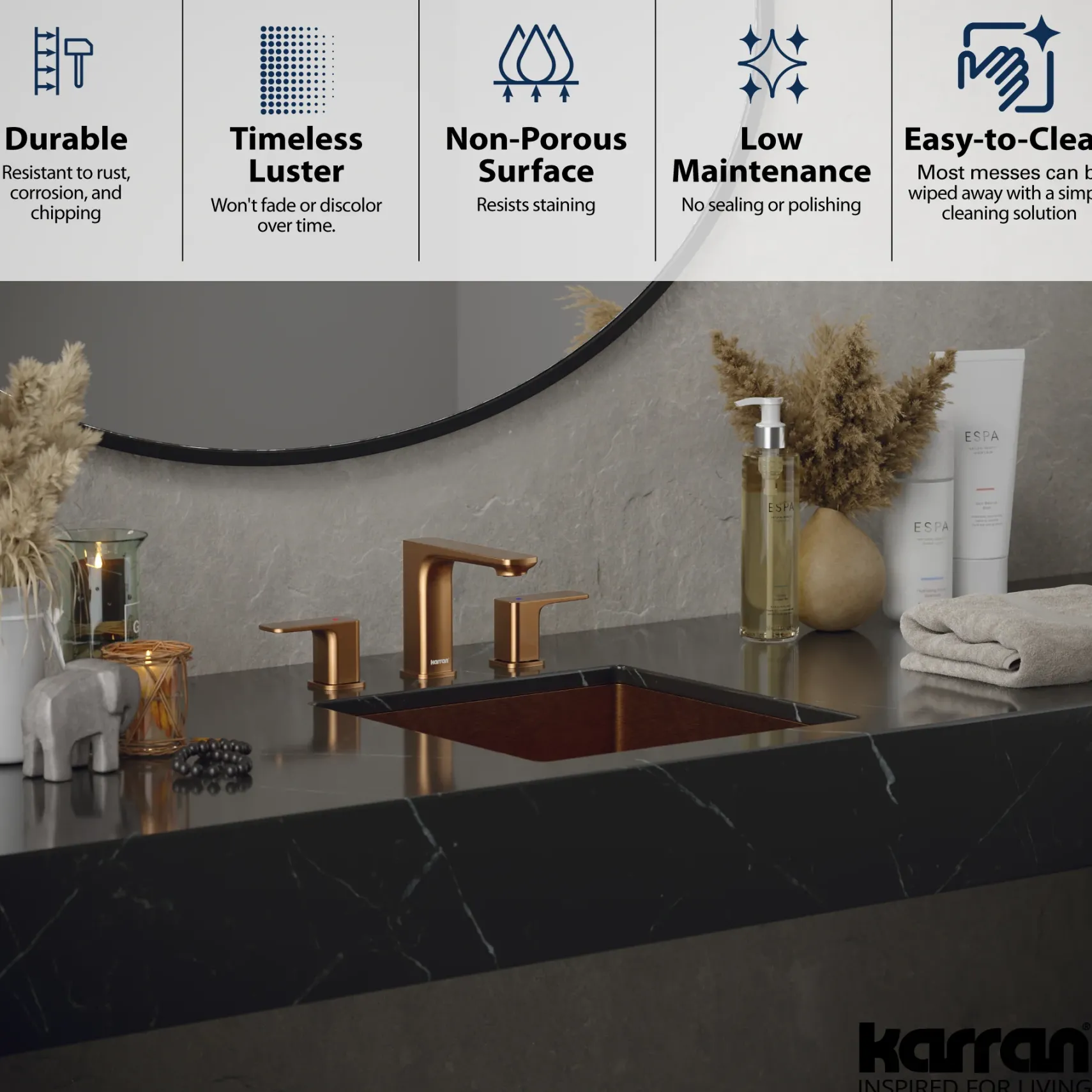 Karran Cinox 15.75" x 15.75" Square Undermount Stainless Steel Bathroom Sink, Brushed Copper, 16 Gauge, CCU500BC
