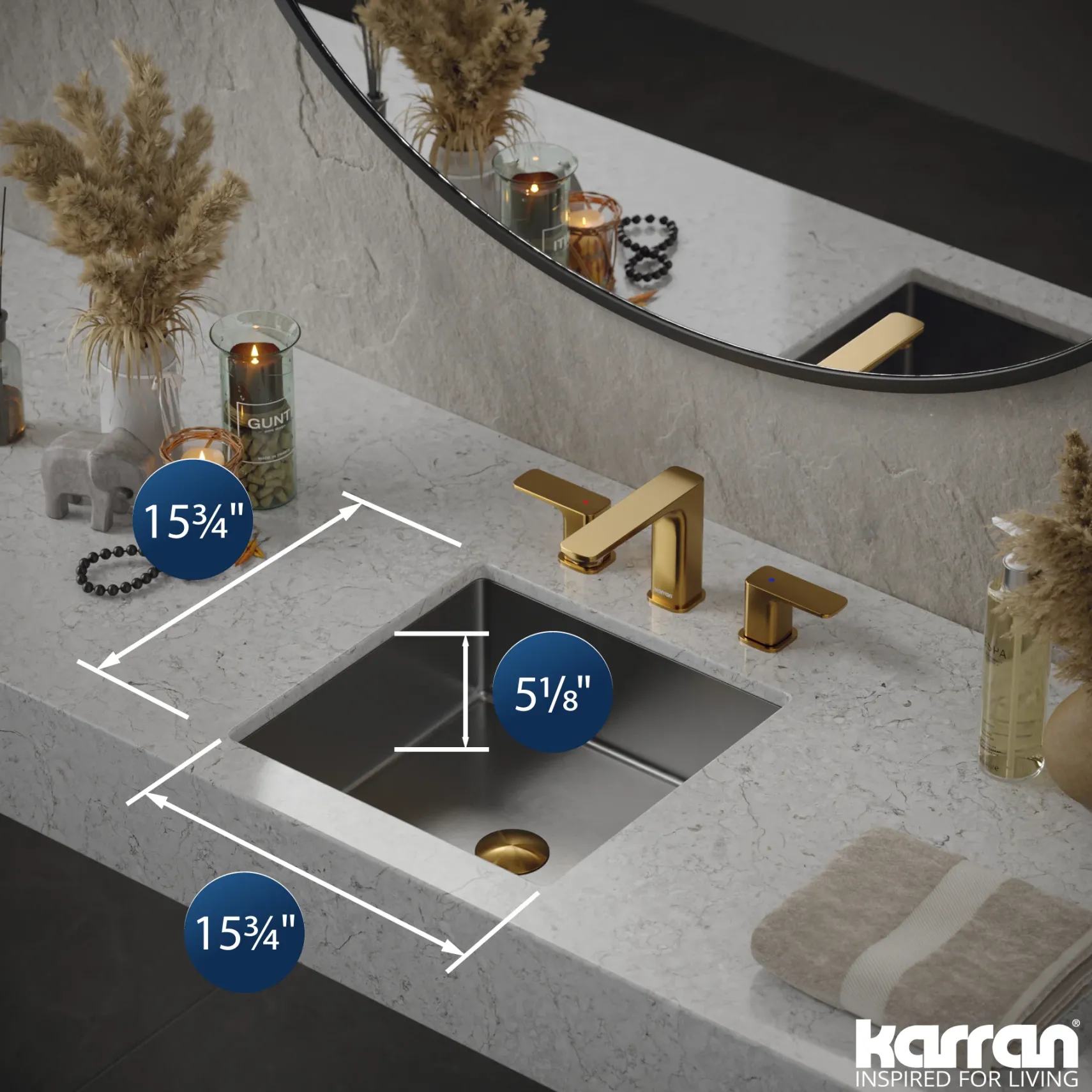 Karran Cinox 15.75" x 15.75" Square Undermount Stainless Steel Bathroom Sink, 16 Gauge, CCU500SS