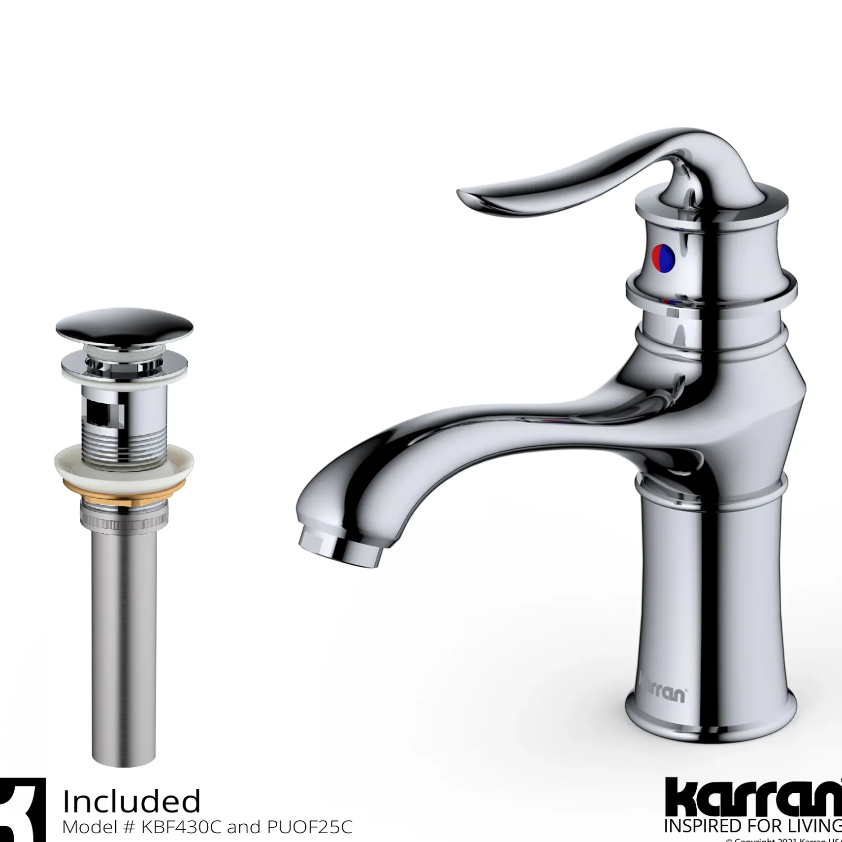 Karran Dartford 1.2 GPM Single Lever Handle Lead-free Brass ADA Bathroom Faucet, Basin, Chrome, KBF430C
