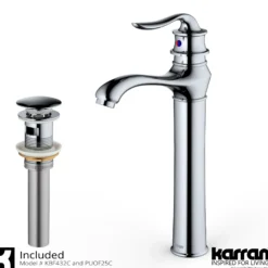 Karran Dartford 1.2 GPM Single Lever Handle Lead-free Brass ADA Bathroom Faucet, Vessel, Chrome, KBF432C