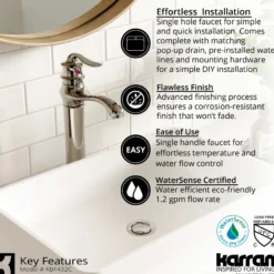 Karran Dartford 1.2 GPM Single Lever Handle Lead-free Brass ADA Bathroom Faucet, Vessel, Chrome, KBF432C