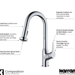 Karran Dockton 1.8 GPM Single Lever Handle Lead-free Brass ADA Kitchen Faucet, Pull-Down Kitchen, Chrome, KKF250SD25C