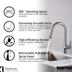 Karran Dockton 1.8 GPM Single Lever Handle Lead-free Brass ADA Kitchen Faucet, Pull-Down Kitchen, Chrome, KKF250SD25C