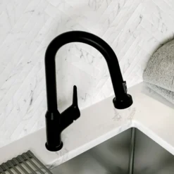 Karran Dockton 1.8 GPM Single Lever Handle Lead-free Brass ADA Kitchen Faucet, Pull-Down Kitchen, Matte Black, KKF250MB