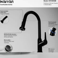 Karran Dockton 1.8 GPM Single Lever Handle Lead-free Brass ADA Kitchen Faucet, Pull-Down Kitchen, Matte Black, KKF250MB