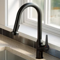 Karran Dockton 1.8 GPM Single Lever Handle Lead-free Brass ADA Kitchen Faucet, Pull-Down Kitchen, Matte Black, KKF250SD25MB