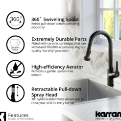 Karran Dockton 1.8 GPM Single Lever Handle Lead-free Brass ADA Kitchen Faucet, Pull-Down Kitchen, Matte Black, KKF250SD25MB