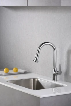 Karran Dockton Single Lever Handle Lead-free Brass ADA Kitchen Faucet, Pull Down, Chrome, KKF250C