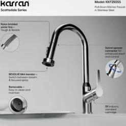 Karran Dockton Single Lever Handle Lead-free Brass ADA Kitchen Faucet, Pull Down, Stainless Steel, KKF250SS