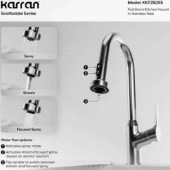 Karran Dockton Single Lever Handle Lead-free Brass ADA Kitchen Faucet, Pull Down, Stainless Steel, KKF250SS