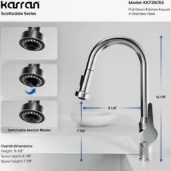 Karran Dockton Single Lever Handle Lead-free Brass ADA Kitchen Faucet, Pull Down, Stainless Steel, KKF250SS